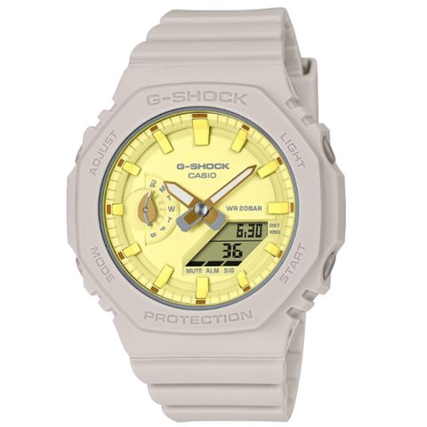 CASIO 卡西歐 G-SHOCK 自然風格 柔和優雅 香草米黃 八角形錶殼 GMA-S2100NC-4A_42.9mm