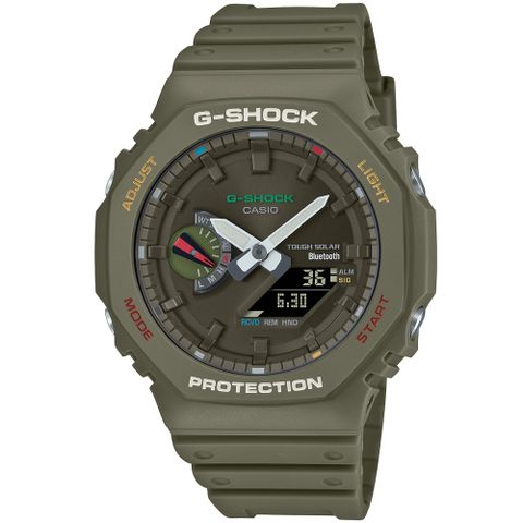 【CASIO 卡西歐】G-SHOCK 鮮豔動感八角錶殼耐衝擊運動太陽能藍牙雙顯腕錶/綠(GA-B2100FC-3A)