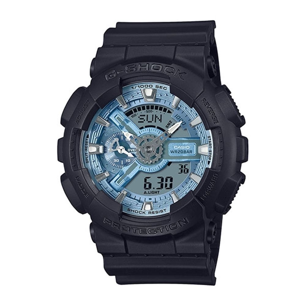 CASIO 卡西歐】G-SHOCK 經典酷黑獨特百搭耀眼冰藍人氣雙顯GA-110CD