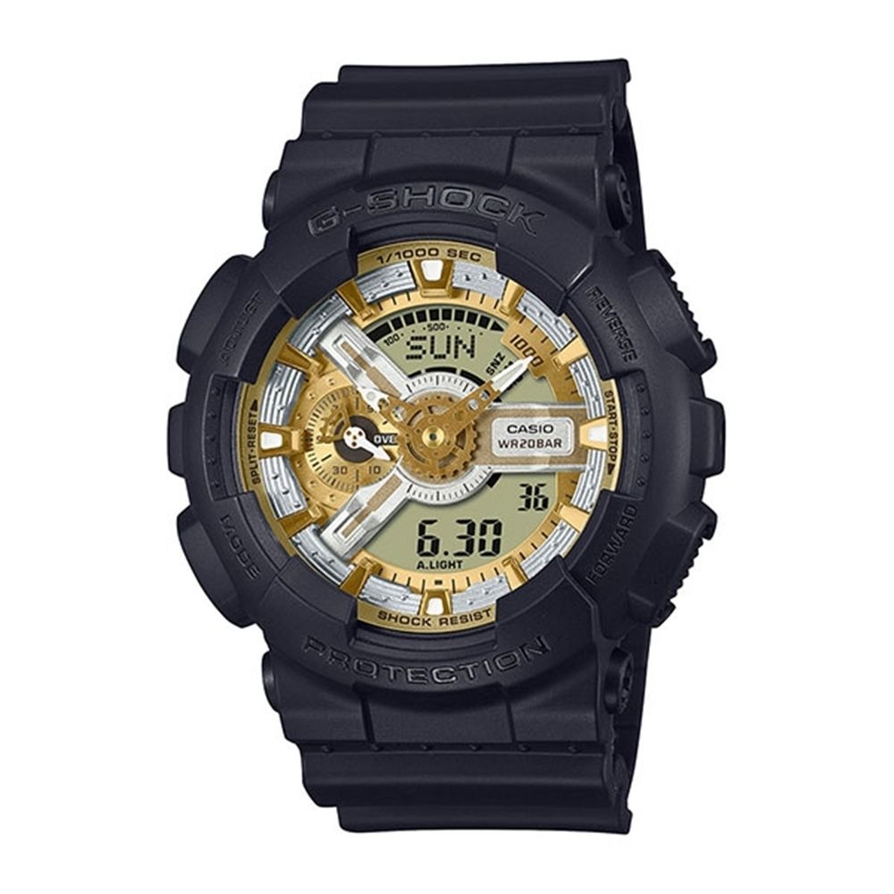 CASIO 卡西歐 G-SHOCK 經典酷黑 獨特百搭 金銀雙色 人氣雙顯 GA-110CD-1A9_51.2mm