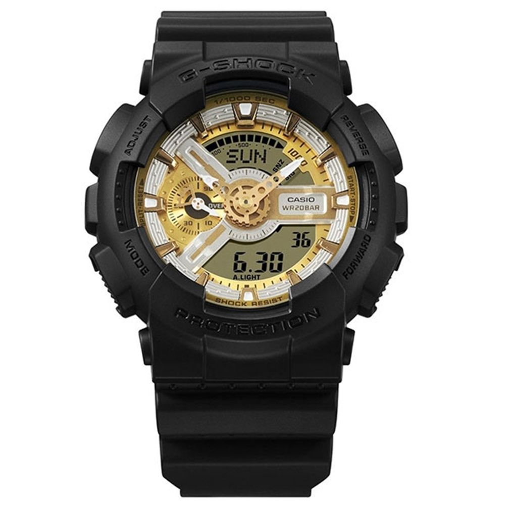 CASIO 卡西歐 G-SHOCK 經典酷黑 獨特百搭 金銀雙色 人氣雙顯 GA-110CD-1A9_51.2mm