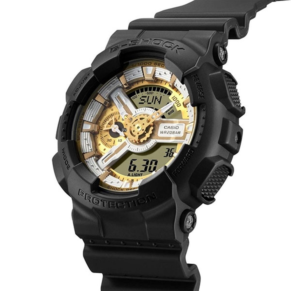 CASIO 卡西歐 G-SHOCK 經典酷黑 獨特百搭 金銀雙色 人氣雙顯 GA-110CD-1A9_51.2mm