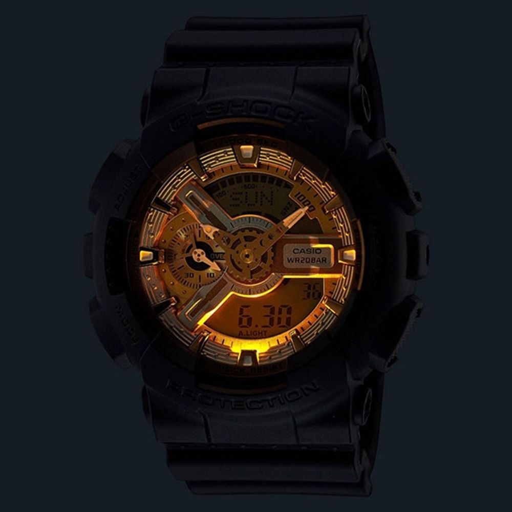 CASIO 卡西歐 G-SHOCK 經典酷黑 獨特百搭 金銀雙色 人氣雙顯 GA-110CD-1A9_51.2mm