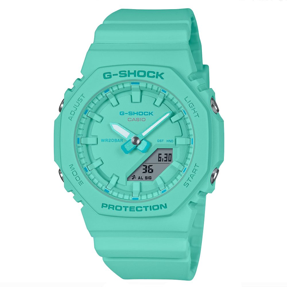 CASIO 卡西歐   G-SHOCK WOMEN x ITZY 纖薄八角形雙顯錶-綠松藍 GMA-P2100-2A 防水200米
