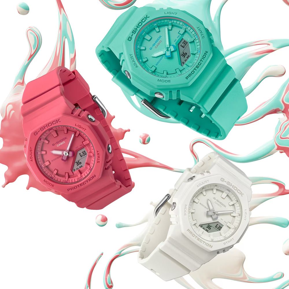 CASIO 卡西歐   G-SHOCK WOMEN x ITZY 纖薄八角形雙顯錶-綠松藍 GMA-P2100-2A 防水200米