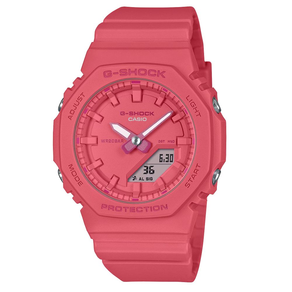 CASIO 卡西歐   G-SHOCK WOMEN x ITZY 纖薄八角形雙顯錶-亮粉 GMA-P2100-4A 防水200米