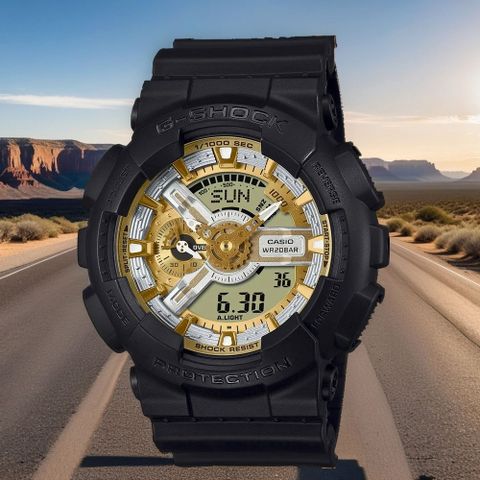 熱銷品牌▼日系手錶CASIO 卡西歐 G-SHOCK 金銀雙色 雙顯運動手錶 GA-110CD-1A9