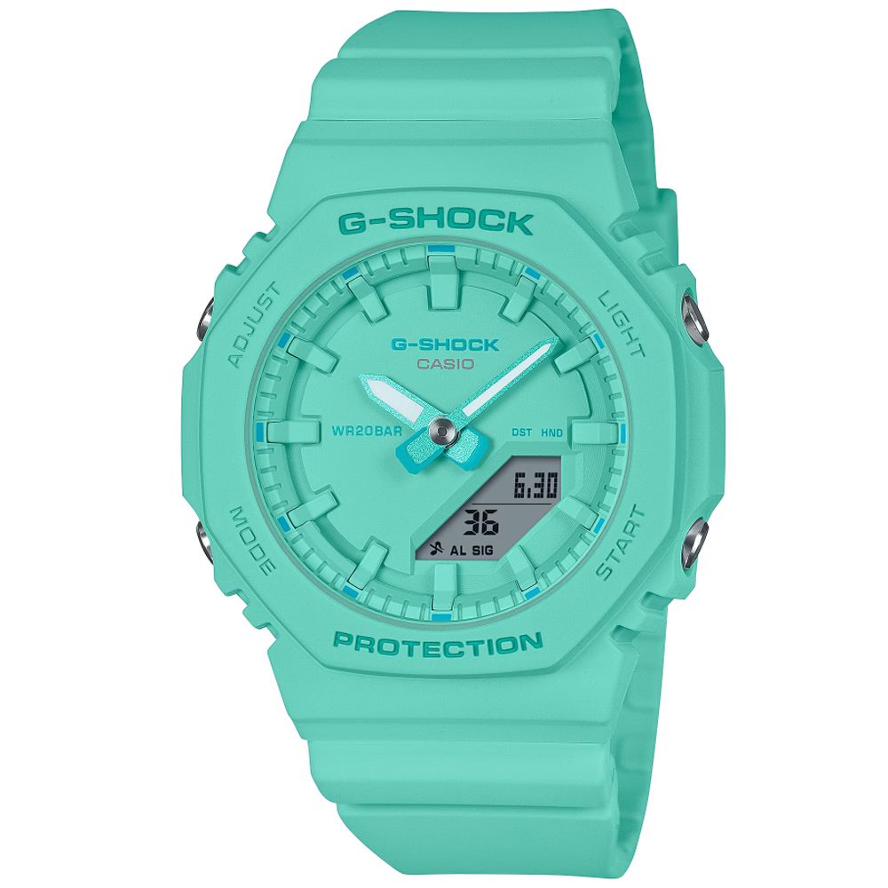 CASIO 卡西歐 G-SHOCK 時尚單色雙顯腕錶-松綠藍 母親節 禮物 推薦 GMA-P2100-2A