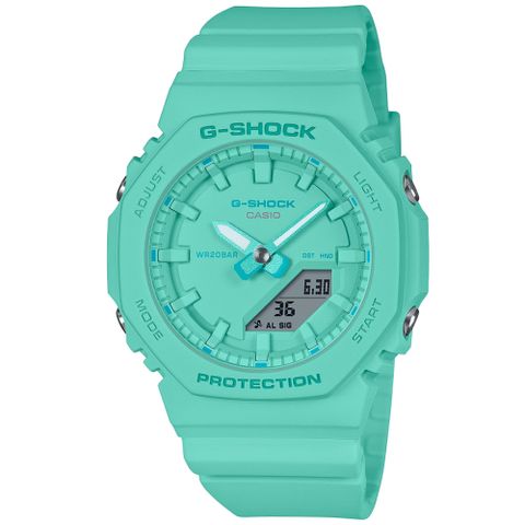 ▶新品到貨◀CASIO卡西歐 G-SHOCK 時尚單色雙顯腕錶-松綠藍 新年禮物 GMA-P2100-2A