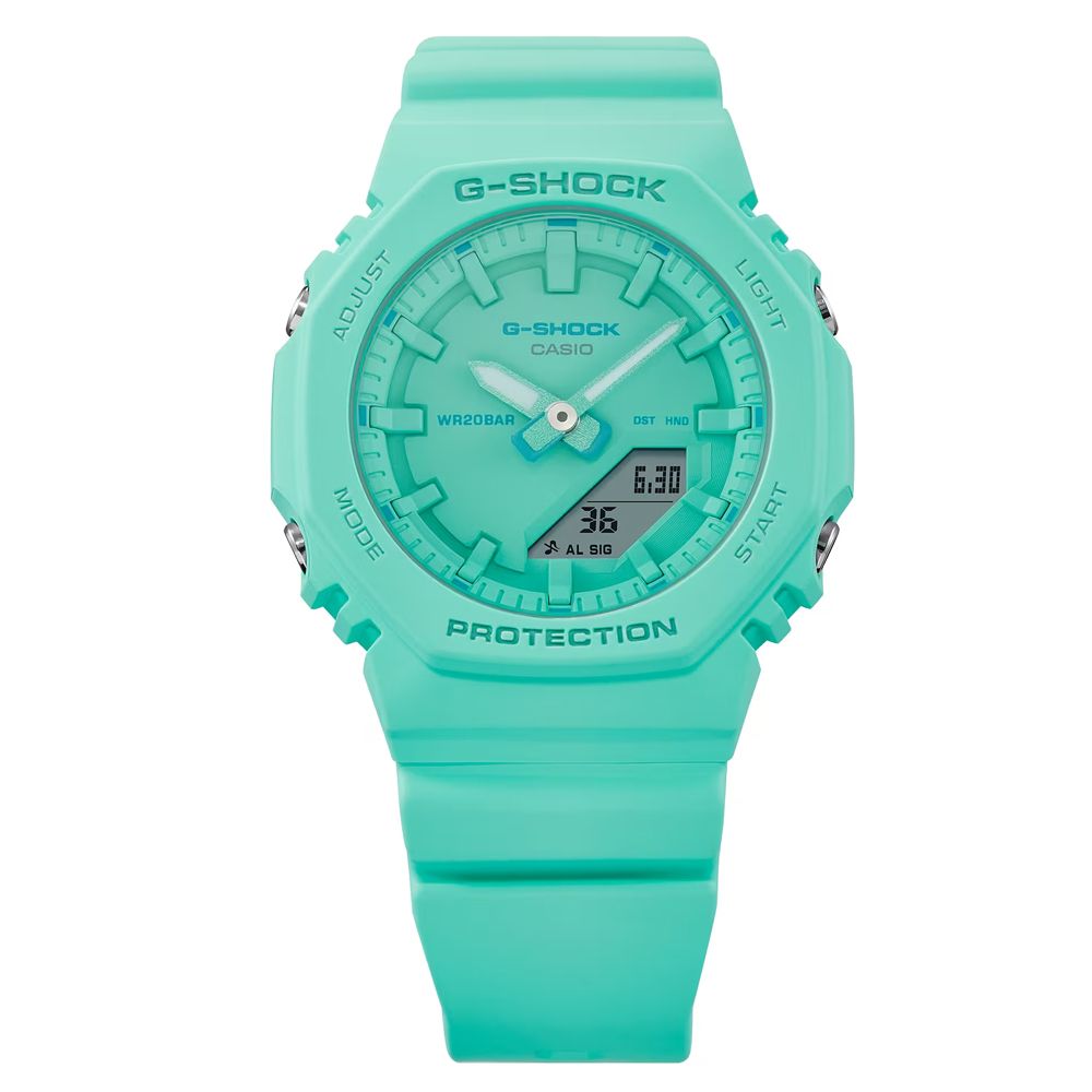 CASIO 卡西歐 G-SHOCK 時尚單色雙顯腕錶-松綠藍 母親節 禮物 推薦 GMA-P2100-2A