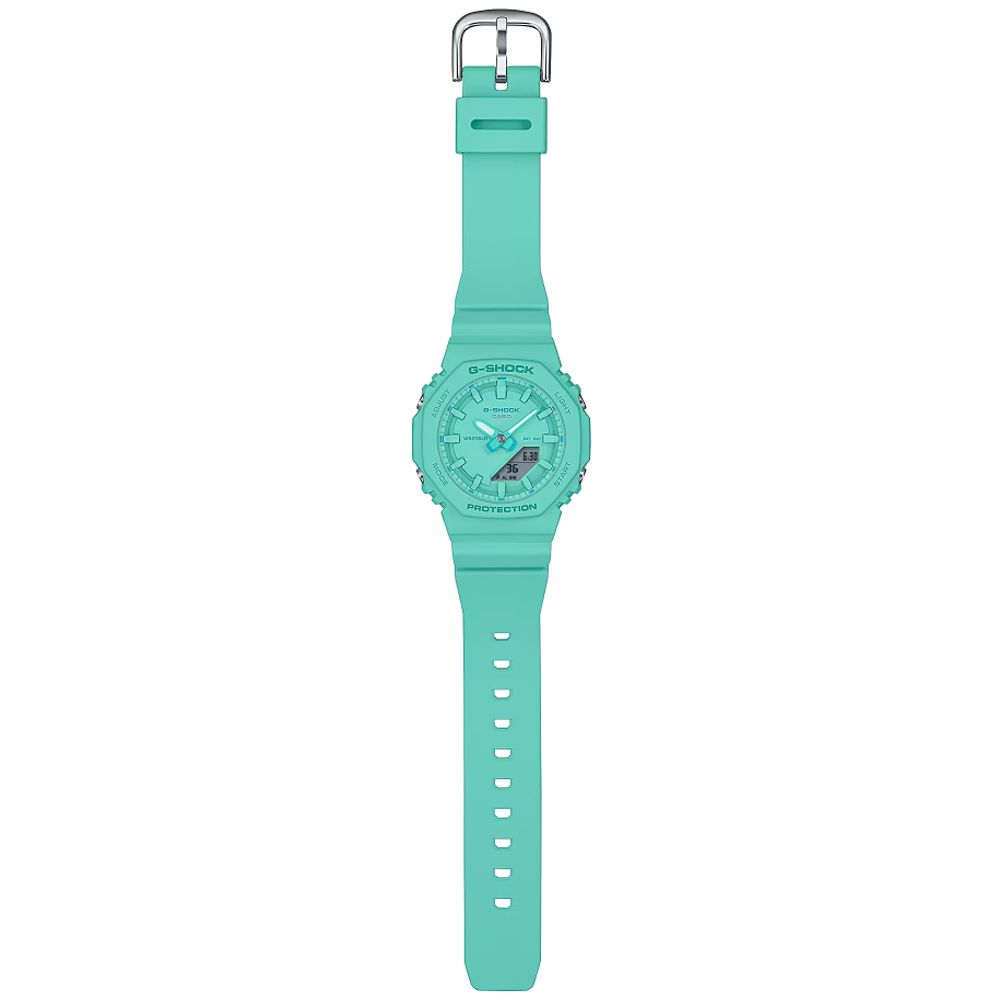 CASIO 卡西歐 G-SHOCK 時尚單色雙顯腕錶-松綠藍 母親節 禮物 推薦 GMA-P2100-2A