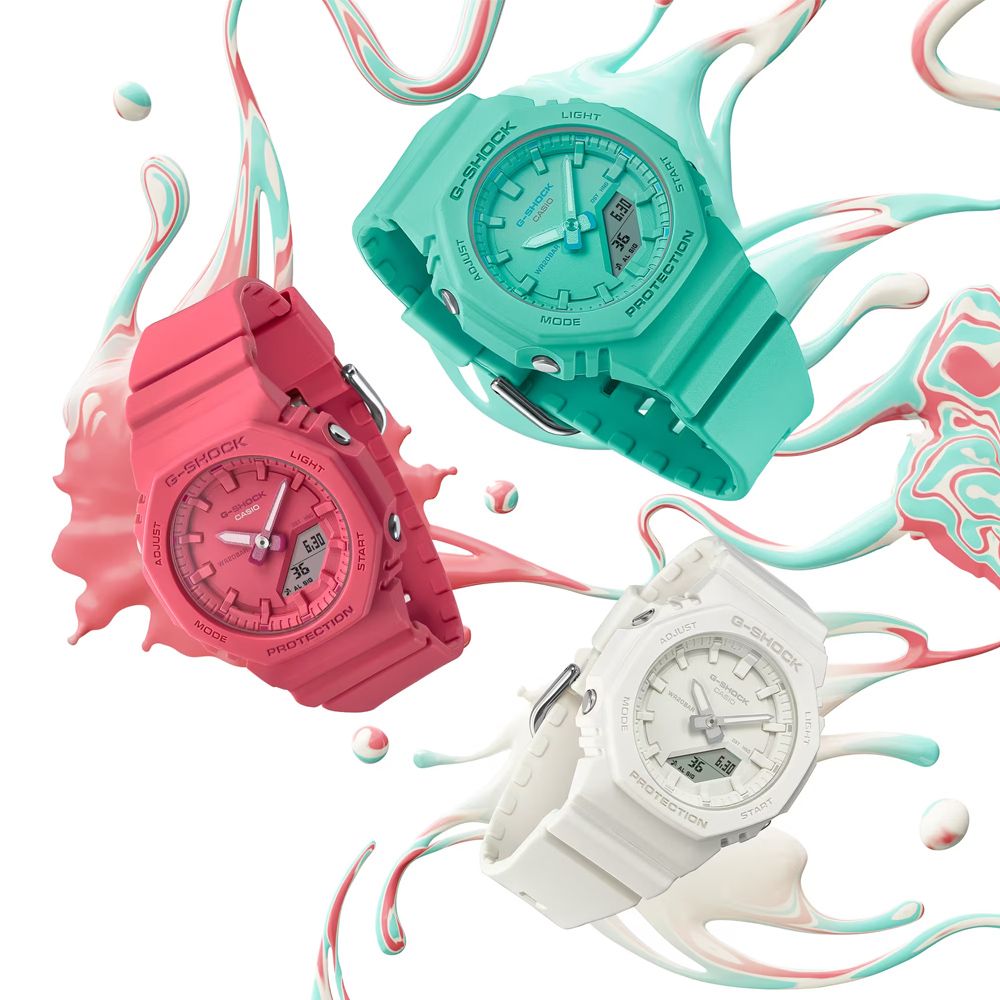 CASIO 卡西歐 G-SHOCK 時尚單色雙顯腕錶-松綠藍 母親節 禮物 推薦 GMA-P2100-2A