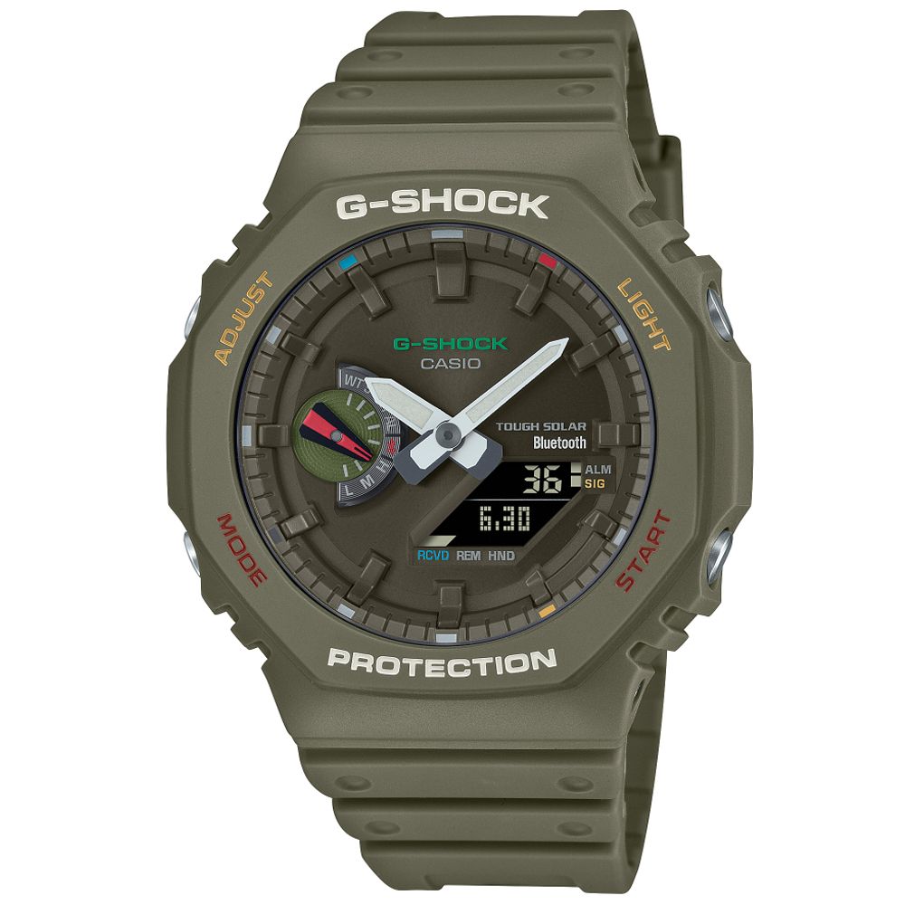 CASIO 卡西歐 G-SHOCK 太陽能x藍牙連線 八角錶殼 繽紛動感雙顯腕錶 新年 送禮 推薦 GA-B2100FC-3A