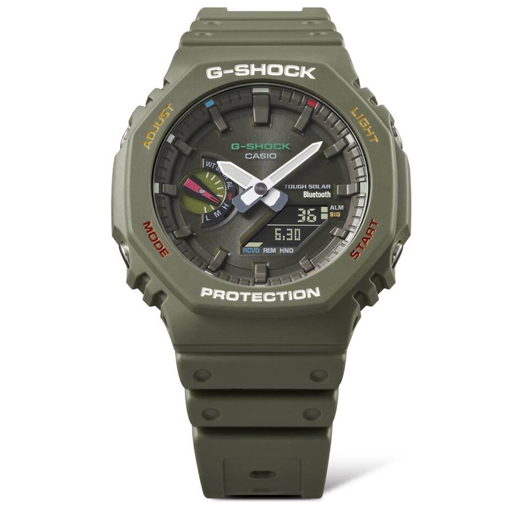 CASIO 卡西歐 G-SHOCK 太陽能x藍牙連線 八角錶殼 繽紛動感雙顯腕錶 新年 送禮 推薦 GA-B2100FC-3A