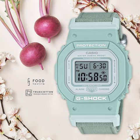 熱銷品牌▼日系手錶CASIO 卡西歐 G-SHOCK 自然系列 湖水藍 布質錶帶方型女錶 GMD-S5600CT-3
