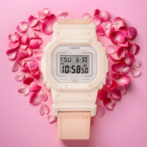 熱銷品牌▼日系手錶CASIO 卡西歐 G-SHOCK 自然系列 櫻花粉 布質錶帶方型女錶 GMD-S5600CT-4