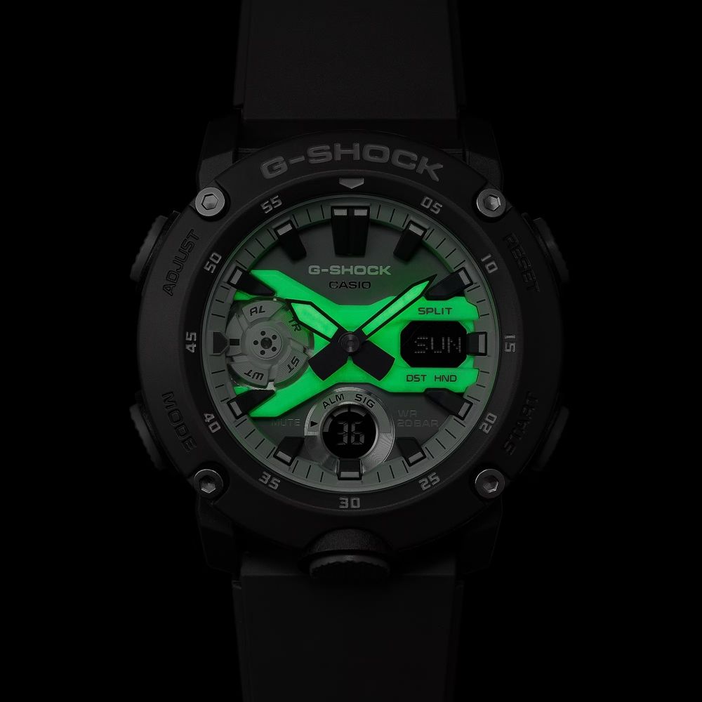 CASIO 卡西歐 G-SHOCK 黑暗空間 散發光芒 酷炫設計雙顯錶款 灰 GA-2000HD-8A_47mm