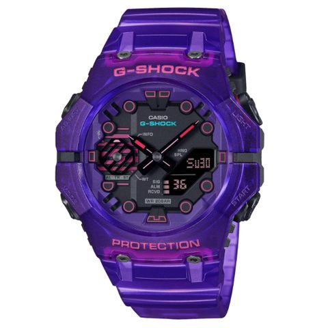 【CASIO 卡西歐】G-SHOCK 藍牙 未來感配色 科幻世界 多功能雙顯錶款 紫 GA-B001CBRS-6A_46mm