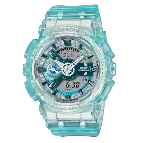 【CASIO 卡西歐】G-SHOCK 未來科幻 虛擬世界雙顯錶款 半透明綠 GMA-S110VW-2A_45.9mm