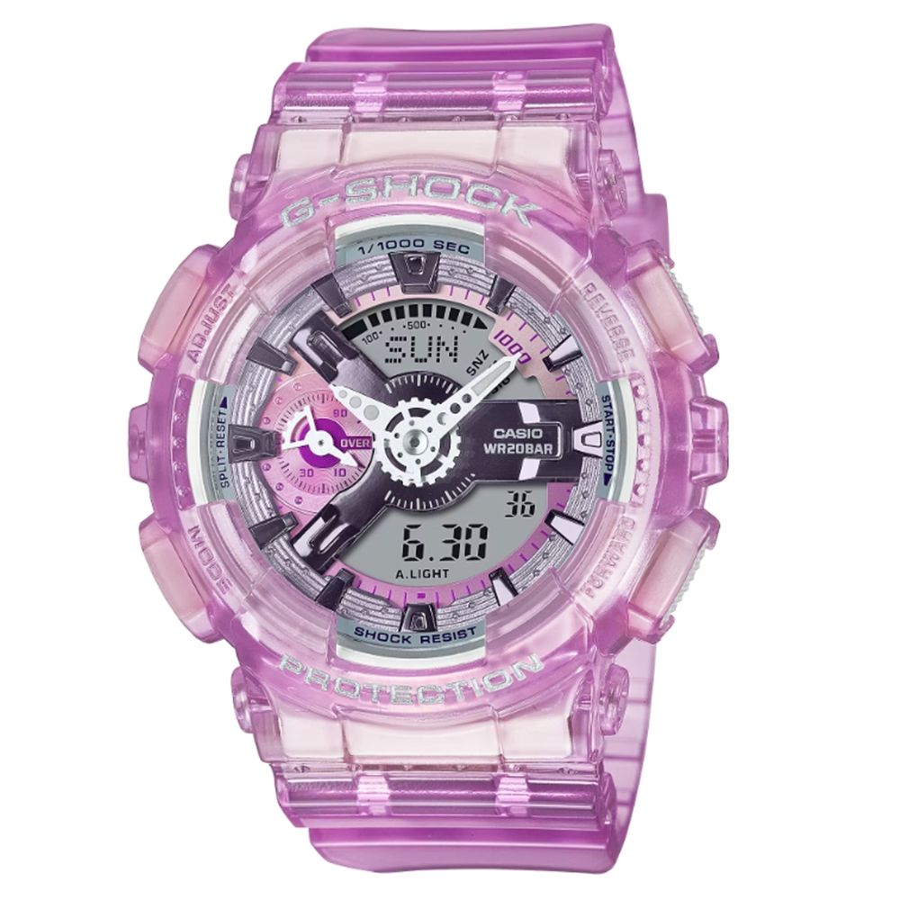 CASIO 卡西歐 G-SHOCK 未來科幻 虛擬世界雙顯錶款 半透明紫 GMA-S110VW-4A_45.9mm