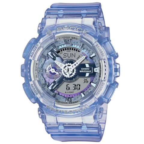 【CASIO 卡西歐】G-SHOCK 未來科幻 虛擬世界雙顯錶款 半透明藍 GMA-S110VW-6A_45.9mm