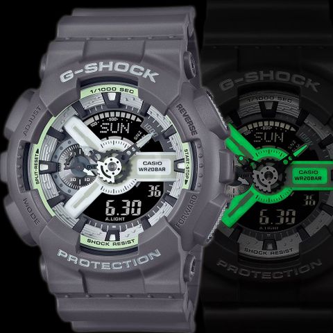 熱銷品牌▼日系手錶CASIO 卡西歐 G-SHOCK 綠光系列雙顯運動手錶 GA-110HD-8A