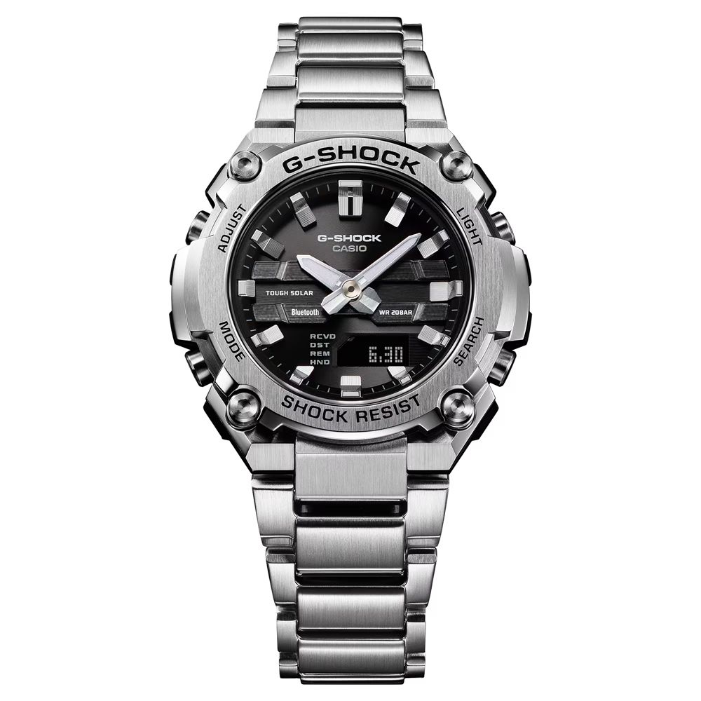 CASIO 卡西歐 G-SHOCK 藍牙 太陽能電力 金屬錶圈構造 經典銀黑 GST-B600D-1A_42.3mm