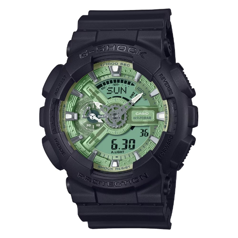 CASIO 卡西歐   G-SHOCK 街頭質樸風格 酷炫設計 大錶殼雙顯錶-綠色 GA-110CD-1A3