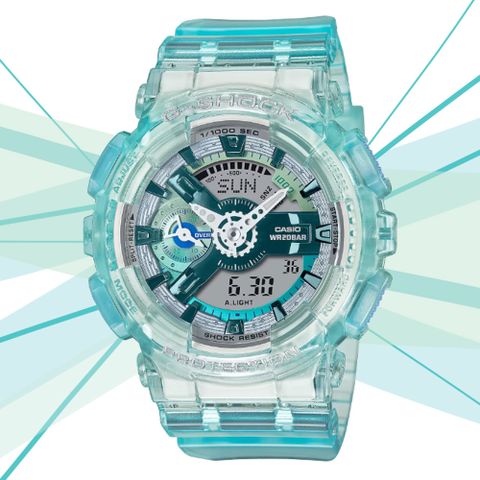 CASIO 卡西歐 G-SHOCK WOMEN 科幻虛擬世界 半透明Y型構造雙顯錶-綠 GMA-S110VW-2A