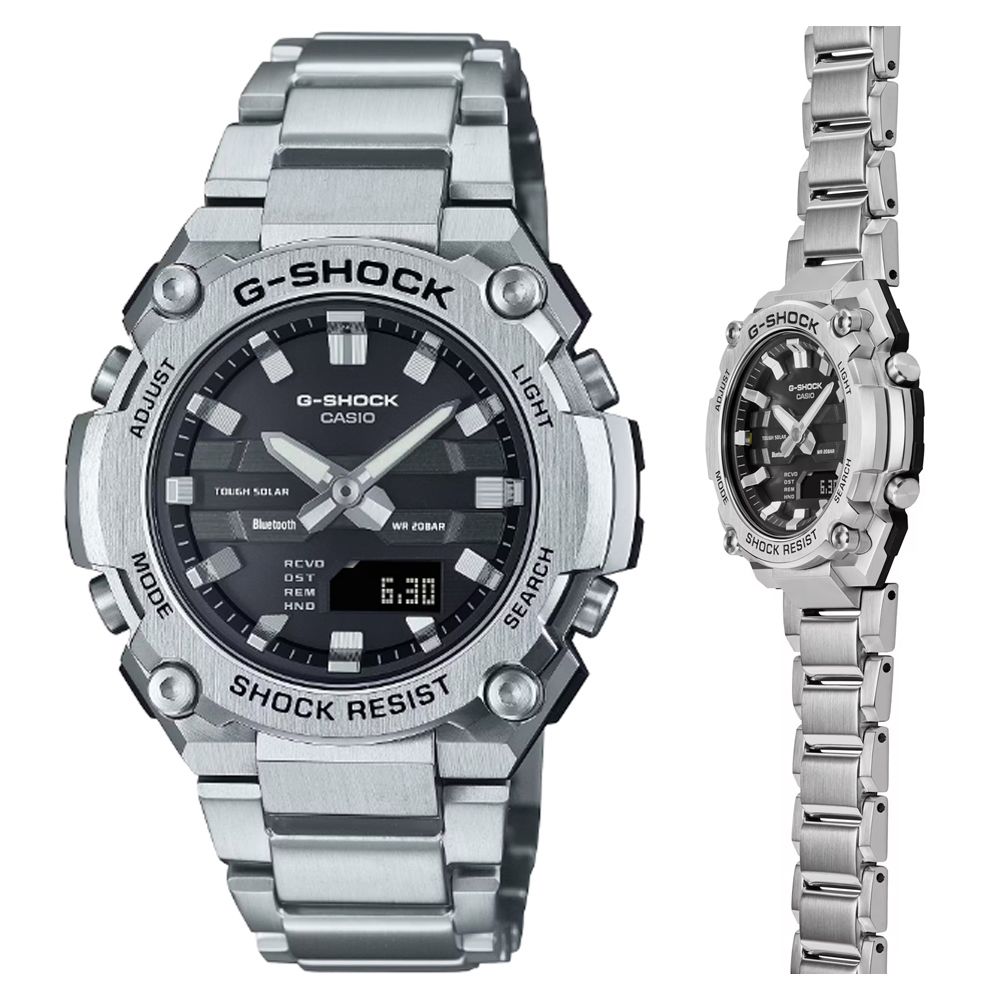 CASIO 卡西歐   G-SHOCK G-STEEL 纖薄 太陽能智慧藍芽雙顯錶-銀 GST-B600D-1A