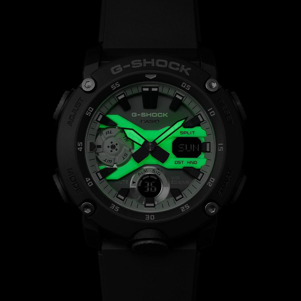 CASIO 卡西歐   G-SHOCK 黑暗空間發光 霧面深灰圓殼雙顯錶 GA-2000HD-8A 防水200米