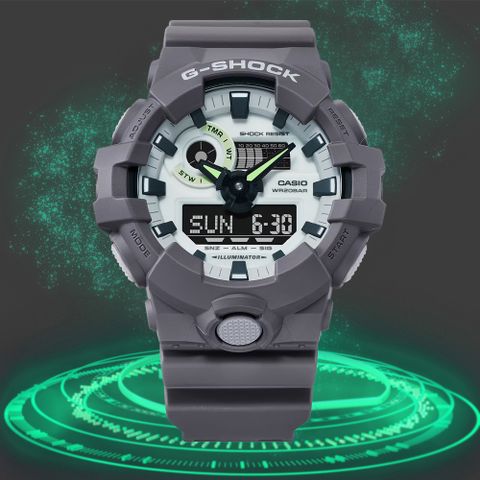 CASIO 卡西歐 G-SHOCK 黑暗空間發光 霧面深灰大錶殼雙顯錶 GA-700HD-8A