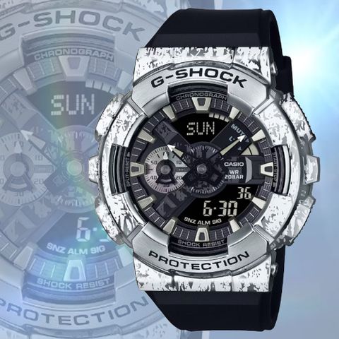 CASIO 卡西歐 G-SHOCK 油漬搖滾 頹廢風格 金屬大錶殼雙顯錶 GM-110GC-1A 防水200米
