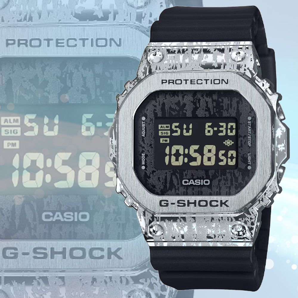 CASIO 卡西歐   G-SHOCK 油漬搖滾 頹廢風格 金屬殼方形電子錶 GM-5600GC-1