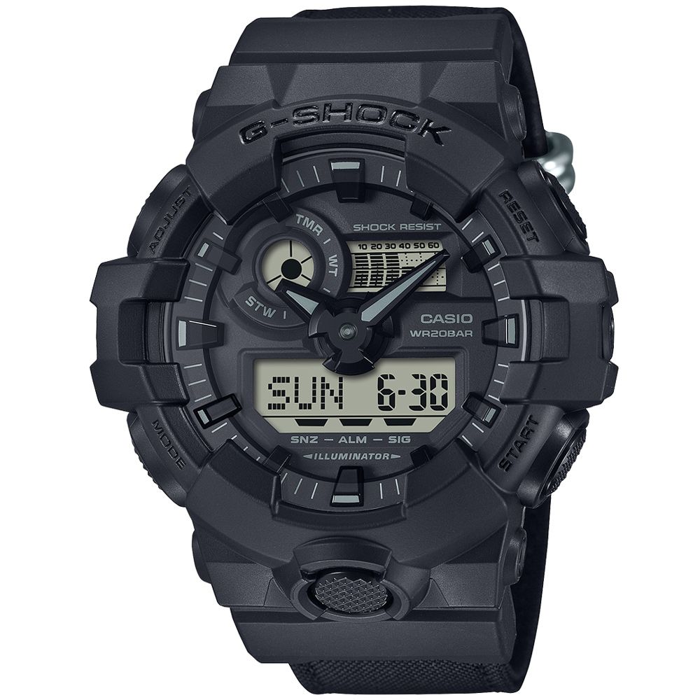 CASIO 卡西歐 G-SHOCK 黑影之力雙顯尼龍腕錶/黑(GA-700BCE-1A)