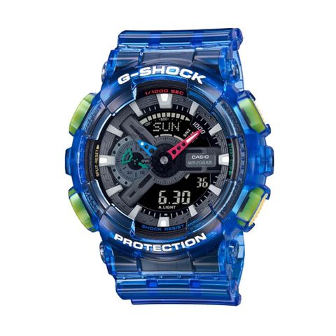 【CASIO G-SHOCK】地球配色透明數位運動雙顯腕錶-海洋藍/GA-110JT-2A/台灣總代理公司貨享一年保固