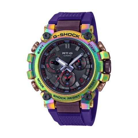 【CASIO G-SHOCK】北極光太陽能藍牙雙顯運動腕錶-極光紫/MTG-B3000PRB-1A台灣總代理公司貨享一年保固