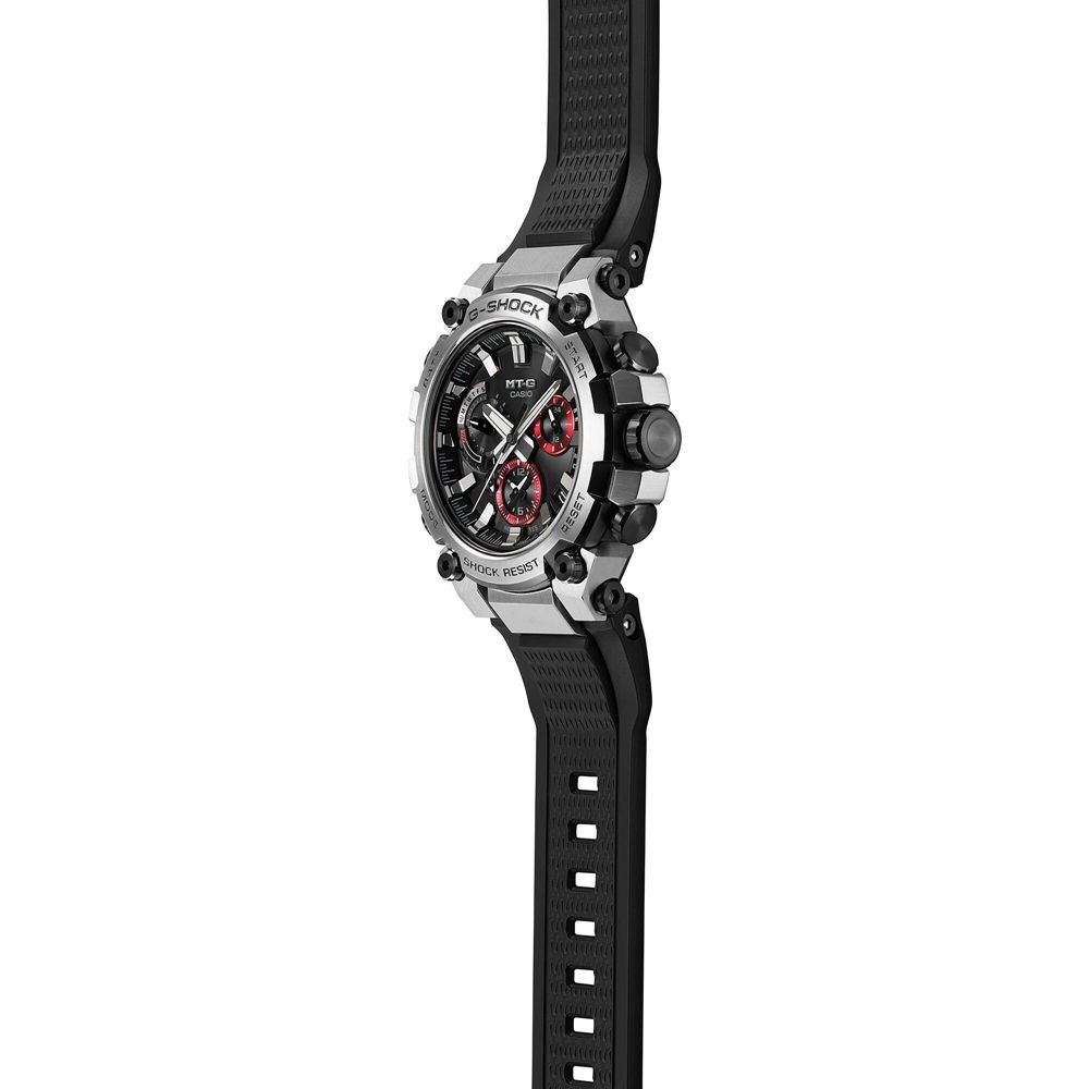 CASIO 卡西歐 G-SHOCK MT-G 碳纖維核心 太陽能藍芽電波手錶 銀X紅 MTG-B3000-1A_50.9mm