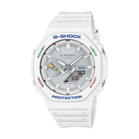 【CASIO G-SHOCK】繽紛色彩派對風格八角雙顯時尚腕錶-經典白/GA-B2100FC-7A/台灣總代理公司貨享一年保固