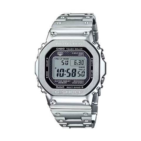 【CASIO G-SHOCK】金屬感太陽能方形電子腕錶-白銀色/GMW-B5000D-1/台灣總代理公司貨享一年保固
