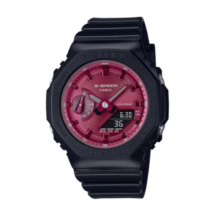  【CASIO G-SHOCK】古典光澤金屬質感八角雙顯時尚腕錶-酒紅色/GMA-S2100RB-1A/台灣總代理公司貨享一年保固