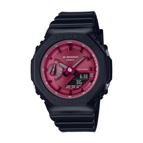 【CASIO G-SHOCK】古典光澤金屬質感八角雙顯時尚腕錶-酒紅色/GMA-S2100RB-1A/台灣總代理公司貨享一年保固