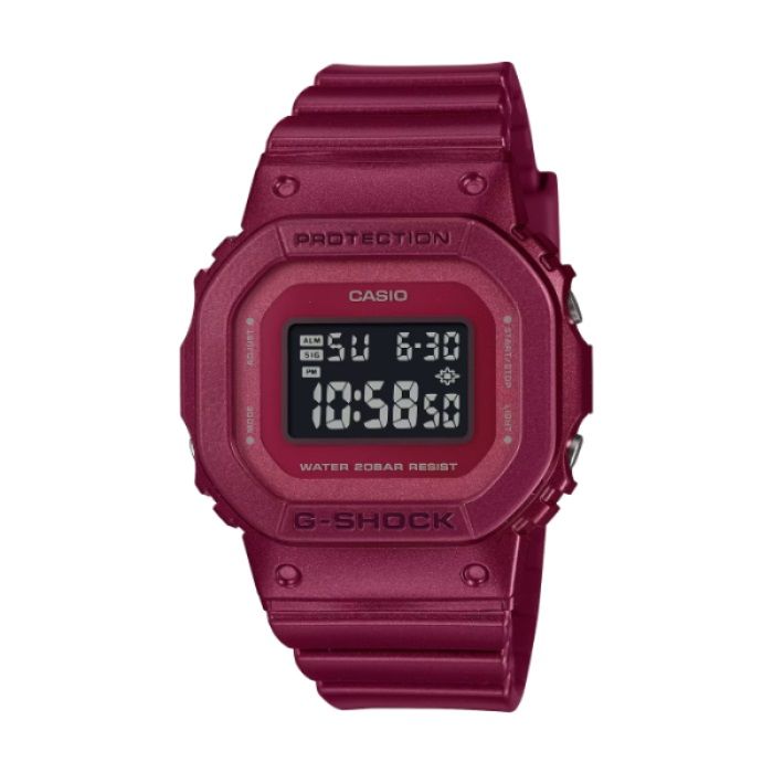  【CASIO G-SHOCK】古典光澤金屬質感方形電子時尚腕錶-酒紅色/GMD-S5600RB-4/台灣總代理公司貨享一年保固