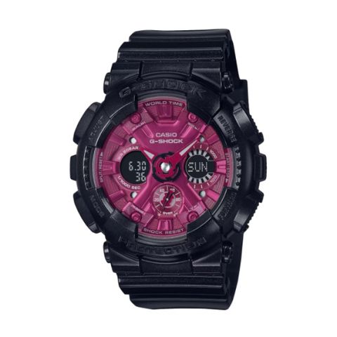 【CASIO G-SHOCK】古典光澤金屬質感雙顯時尚腕錶-酒紅色/GMA-S120RB-1A/台灣總代理公司貨享一年保固