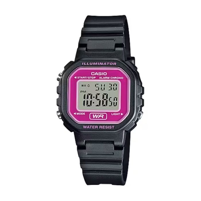  【CASIO 卡西歐】經典方形輕巧休閒電子腕錶-黑粉款/LA-20WH-4A/台灣總代理公司貨享一年保固