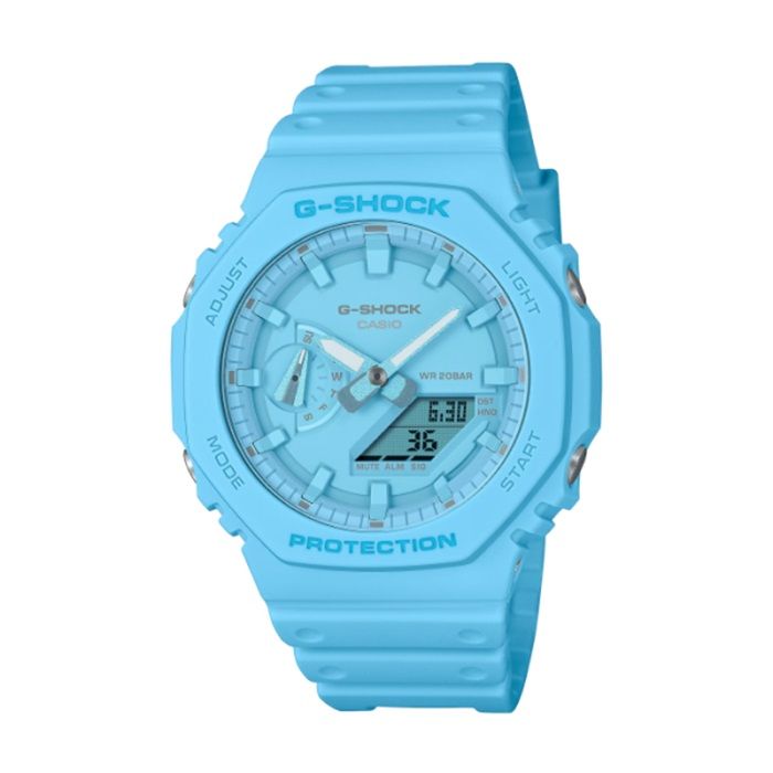  【CASIO G-SHOCK】Tone-on-Tone系列八角雙顯腕錶-天空藍/GA-2100-2A2/台灣總代理公司貨享一年保固