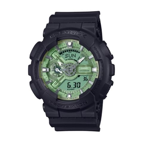 【CASIO G-SHOCK】簡約大錶徑雙顯休閒腕錶-青草綠/GA-110CD-1A3/台灣總代理公司貨享一年保固