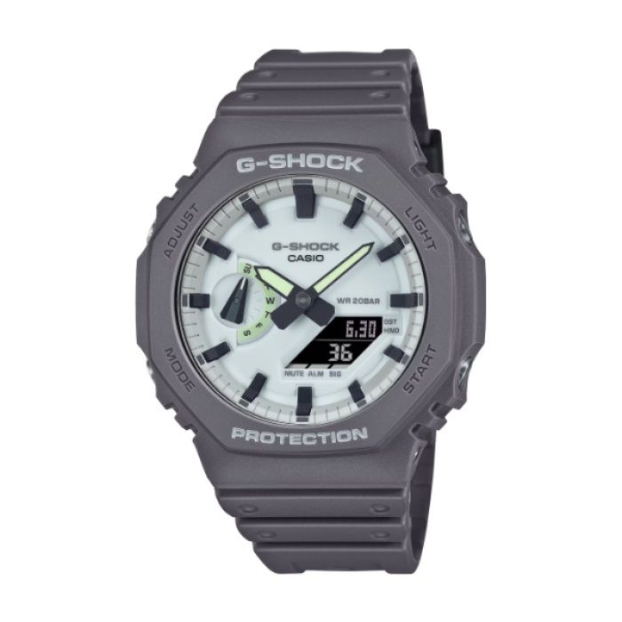  【CASIO G-SHOCK】純色夜光雙顯八角休閒腕錶-大象灰/GA-2100HD-8A/台灣總代理公司貨享一年保固