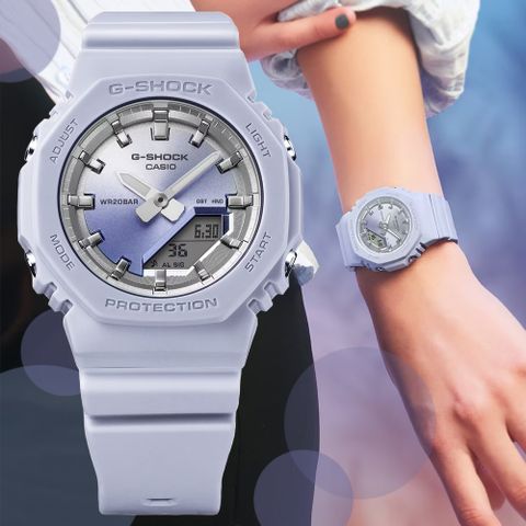 CASIO 卡西歐 G-SHOCK WOMEN 迷你農家橡樹 夏季日落精巧雙顯錶-藍 GMA-P2100SG-2A