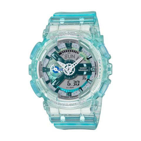 【CASIO G-SHOCK】虛擬科幻系列透明雙顯運動腕錶-冰河綠/GMA-S110VW-2A